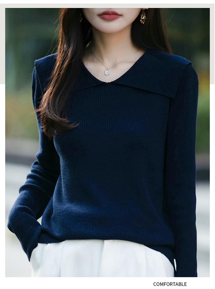 Spring & Autumn Women's Korean Style Elegant Solid Color Lapel Knitwear Sweater