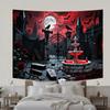 Red Horror Style-Crows,Full Moon,Castle Elements-Halloween Backdrop Tapestry for Party,Photography Booth,Festive Decor