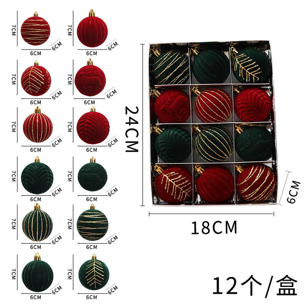 12 Flocked Painted Christmas Tree Ornaments, 6cm Christmas Plush Balls, Velvet Flocked Christmas Tree Decorations, Stylish Hanging Pendant Ornaments