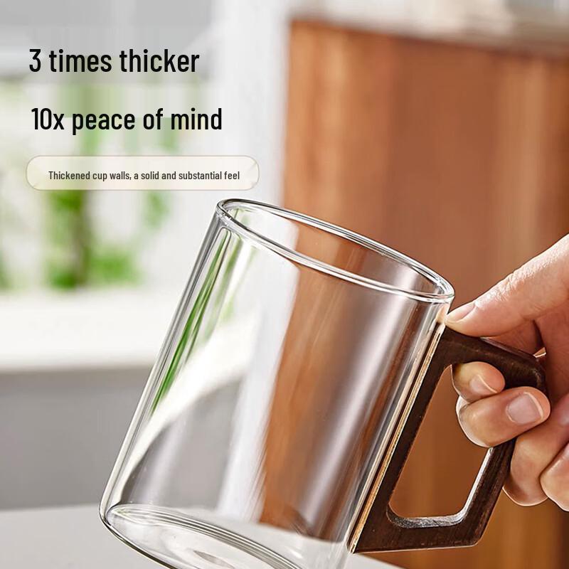 JIMI High Borosilicate Glass Water Cup Set with Wooden Rack