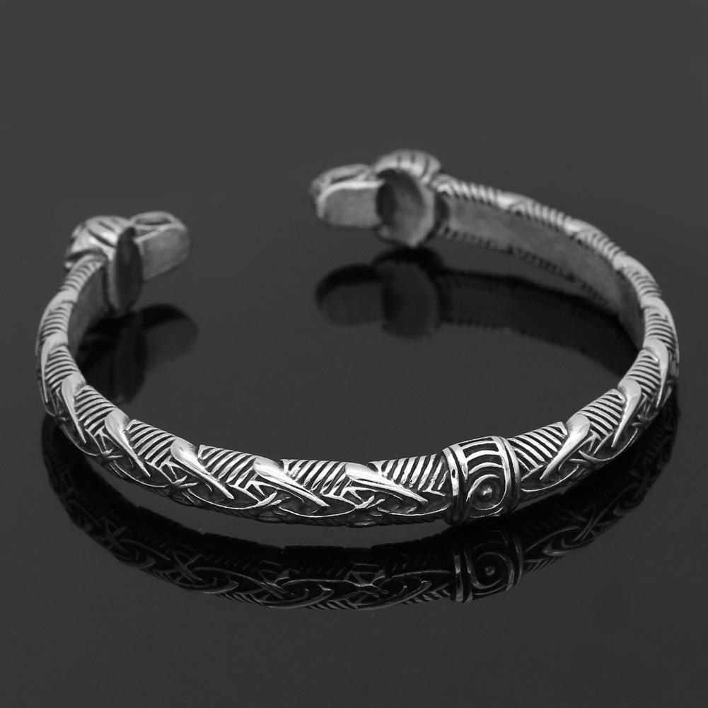Stainless Steel Adjustable Viking Wolf Head Rune Men's Bracelet