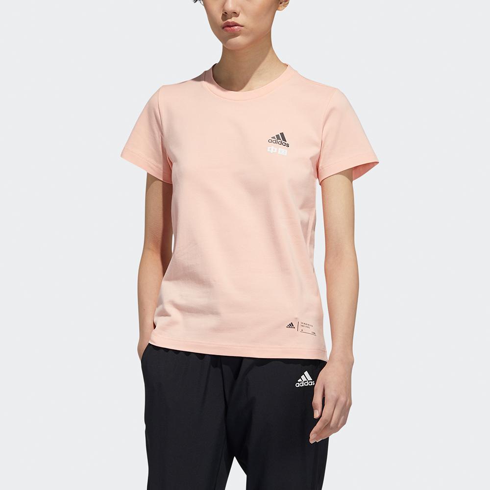 Adidas China Tee W 2 Panda Print Round Neck Sports Short Sleeve T-Shirt Women Tops Bright-Pink GP1851