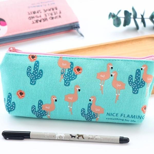 Federmäppchen mit Flamingos, Canvas, Schulbedarf, Schreibwaren, Geschenk, süße Bleistiftbox, Tasche
