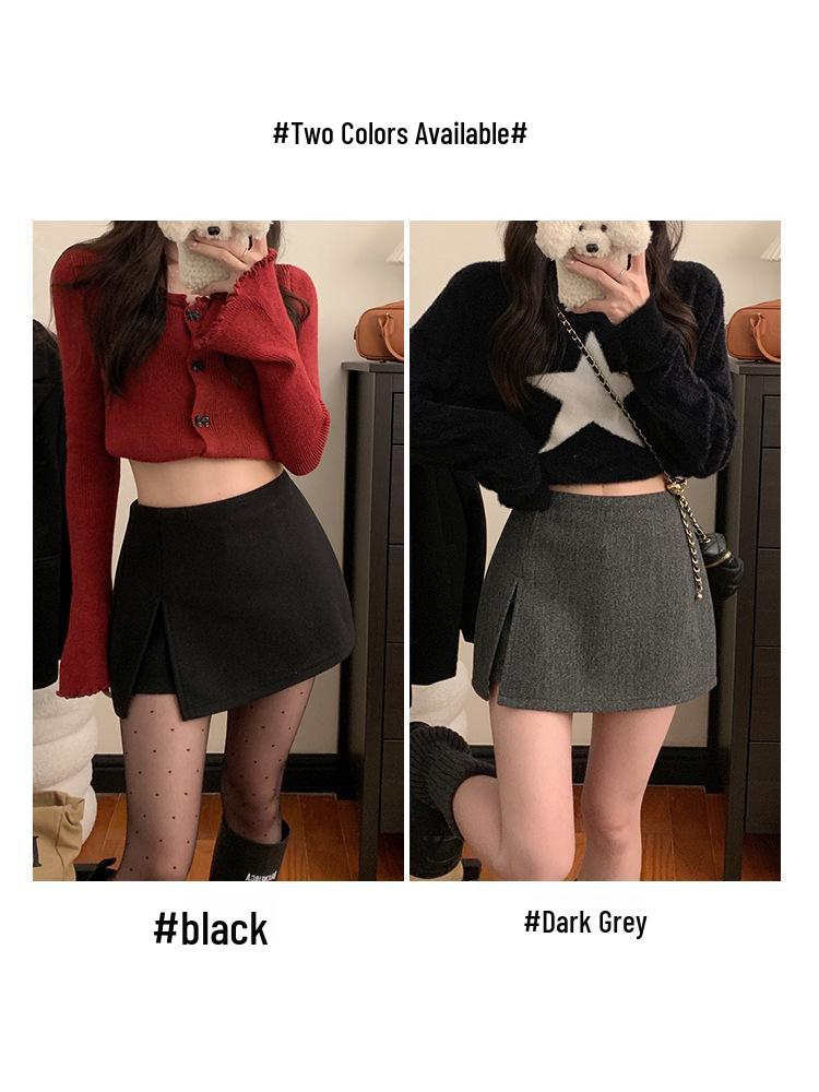2026 Spicy Girl High-Waisted Winter A-line Mini Skirt: Slimming, Anti-Exposure, Hip-Hugging Slit Design