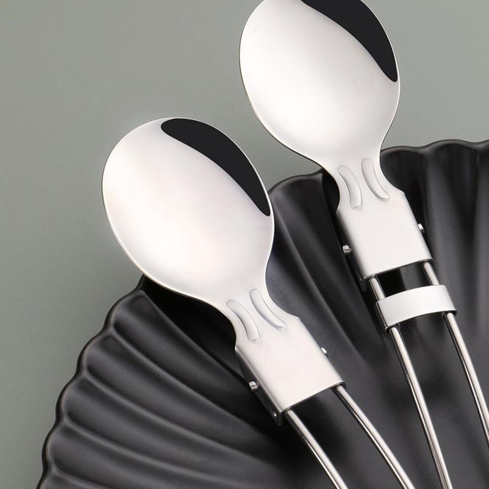 3Pcs 304 Stainless Steel Folding Spork Ergonomic Handle Flatware Kitchen Silverware Picnic