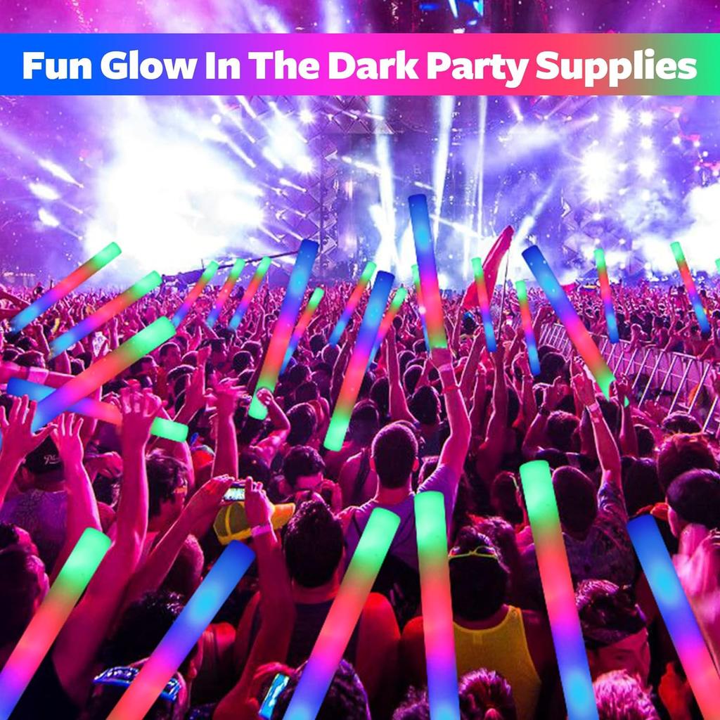 10PCS Sponge Glow Stick Light Up Neon Fluorescent LED Flashing Bar for Event Support and Cheer Night Party Light Stick
