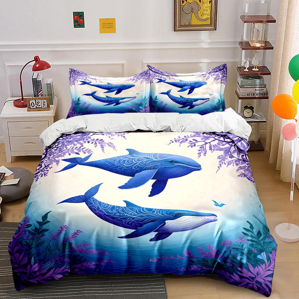 Blue whales and foliage. Bedding sets Duvet cover sets Duvet covers Pillowcases(1 * Duvet Cover 2 * Pillowcases without duvet insert)