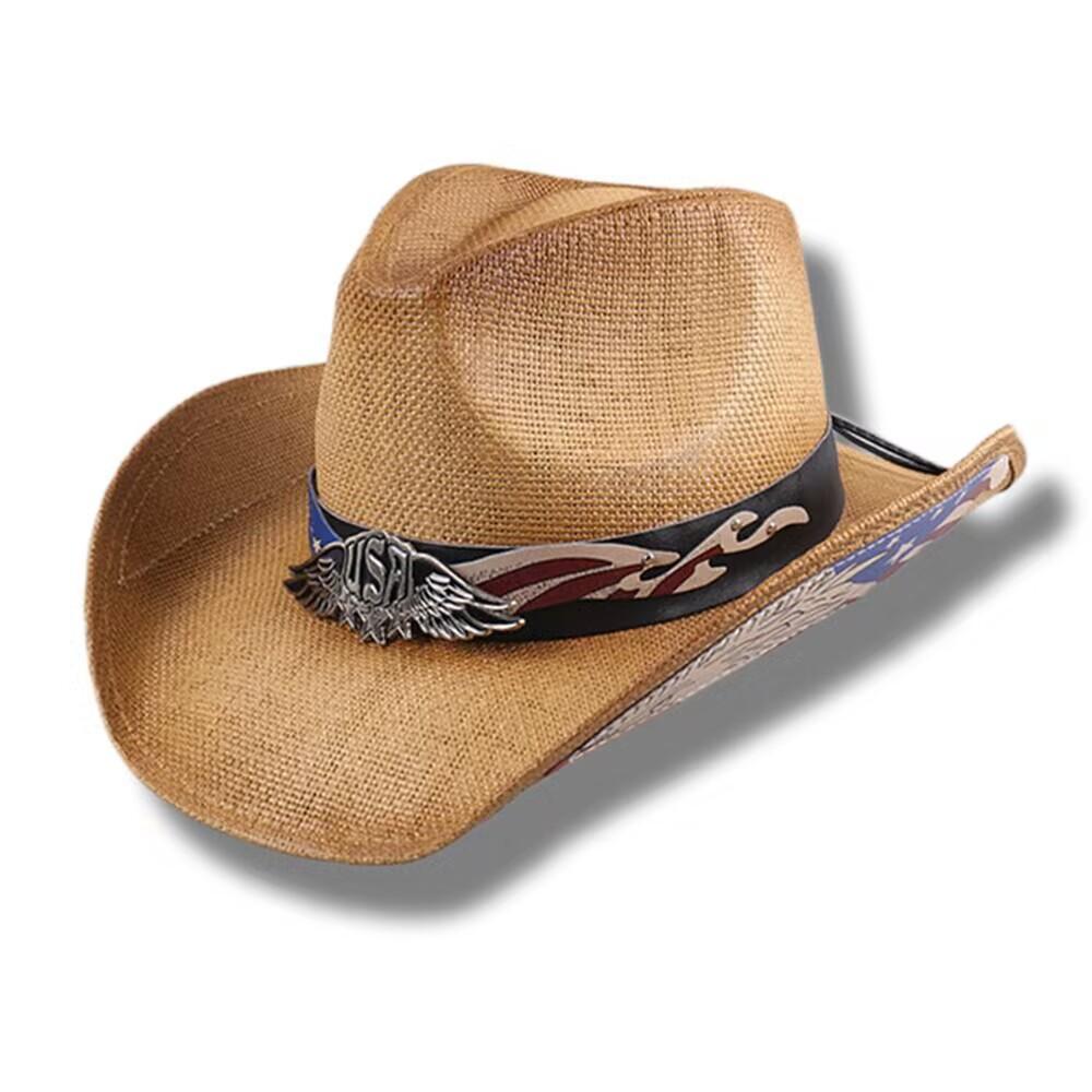 Popular American USA men's and women's stiff retro equestrian hats printed big eaves western cowboy straw hats