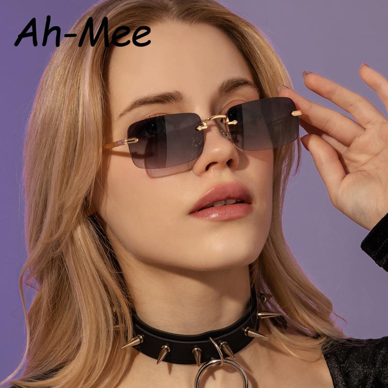 Stylish Compact Rimless Square Sunglasses Female Male Luxury Brand Design Popular Travel Driving Metal Retro Sun Eyeglasses UV400