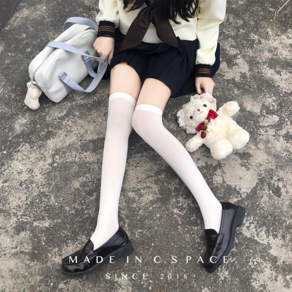 Samt-Wadenstrümpfe, Damen-Socken, dünne Beinstrümpfe, JK-Socken, schwarz, japanische mittelhohe und kniehohe Socken, Schlauchsocken