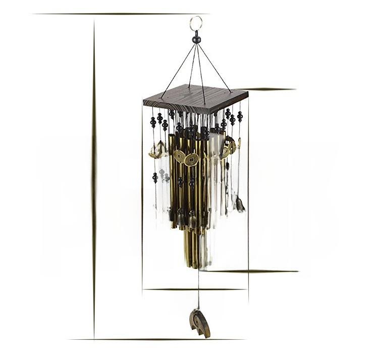 Massivt trä och metall multirör vindspel - Brons och röd koppar utomhus balkongdekor