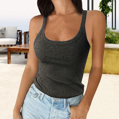 Women's Sleeveless Tank Top Spaghetti Strap Scoop Neck Ribbed Knit Camisole Slim Fit Basic