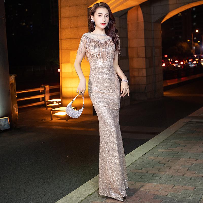 Banquet Evening Dress Dress Women's 1011 New Banquet Temperament Long Sequin Dress Aura Queen Evening Dress