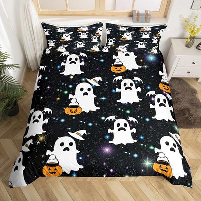 Funny Ghost Duvet Cover Set Cartoon Cute Pumpkin Lantern Bedding Sets Full QueenGothic Witch Hat Comforter Cover Galaxy Bed Set