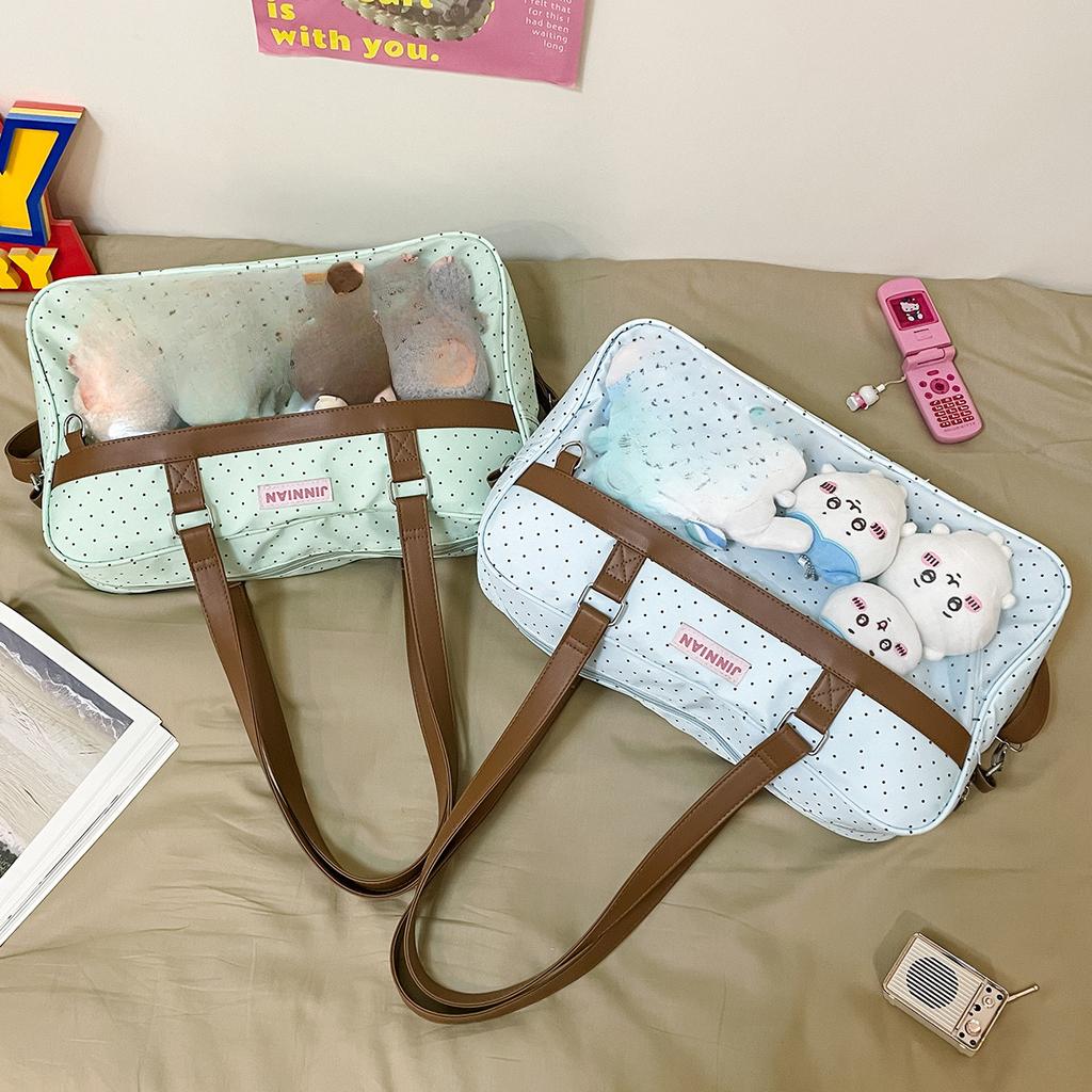 New Cute Large Capacity Lace Ita Bag Lolita Girls Transparent Pocket Y2k DIY Badge Display Shoulder Bag Casual Polka Dot Handbag