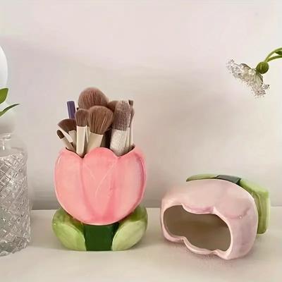 Uchwyt na długopisy z kwiatem, ceramiczna dekoracja na biurko, słodka dziewczyna, biurko, pudełko do przechowywania, półka na artykuły piśmiennicze, zbiornik do przechowywania