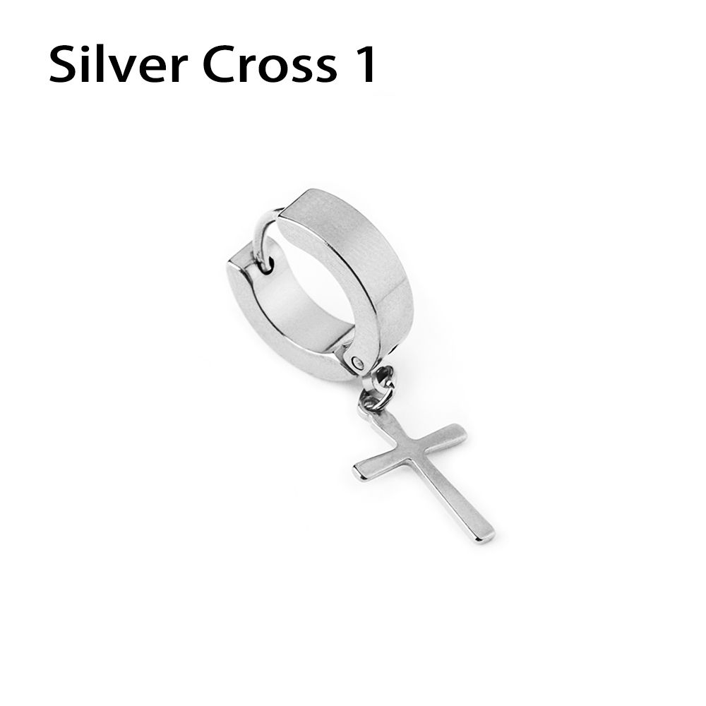 1Pc Punk Gothic Piercing Stainless Steel Cross Stars Dangle Ear Stud Pendant Earrings
