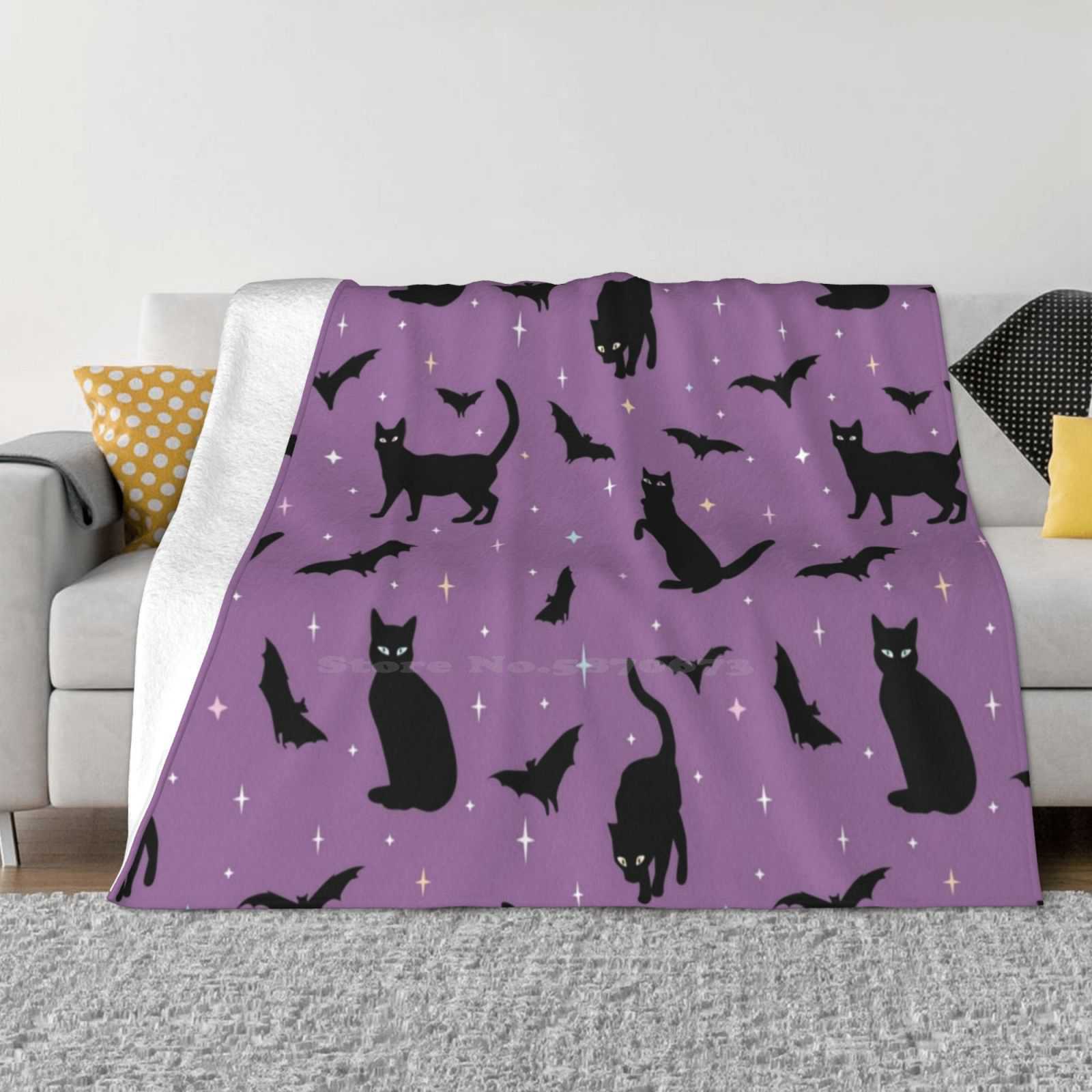 

Bats And Cats-Pastel Purple Super Warm Soft Blankets On Sofa/Bed/Travel Bats And Cats Cats And Bats Halloween Cats Halloween 30x40in