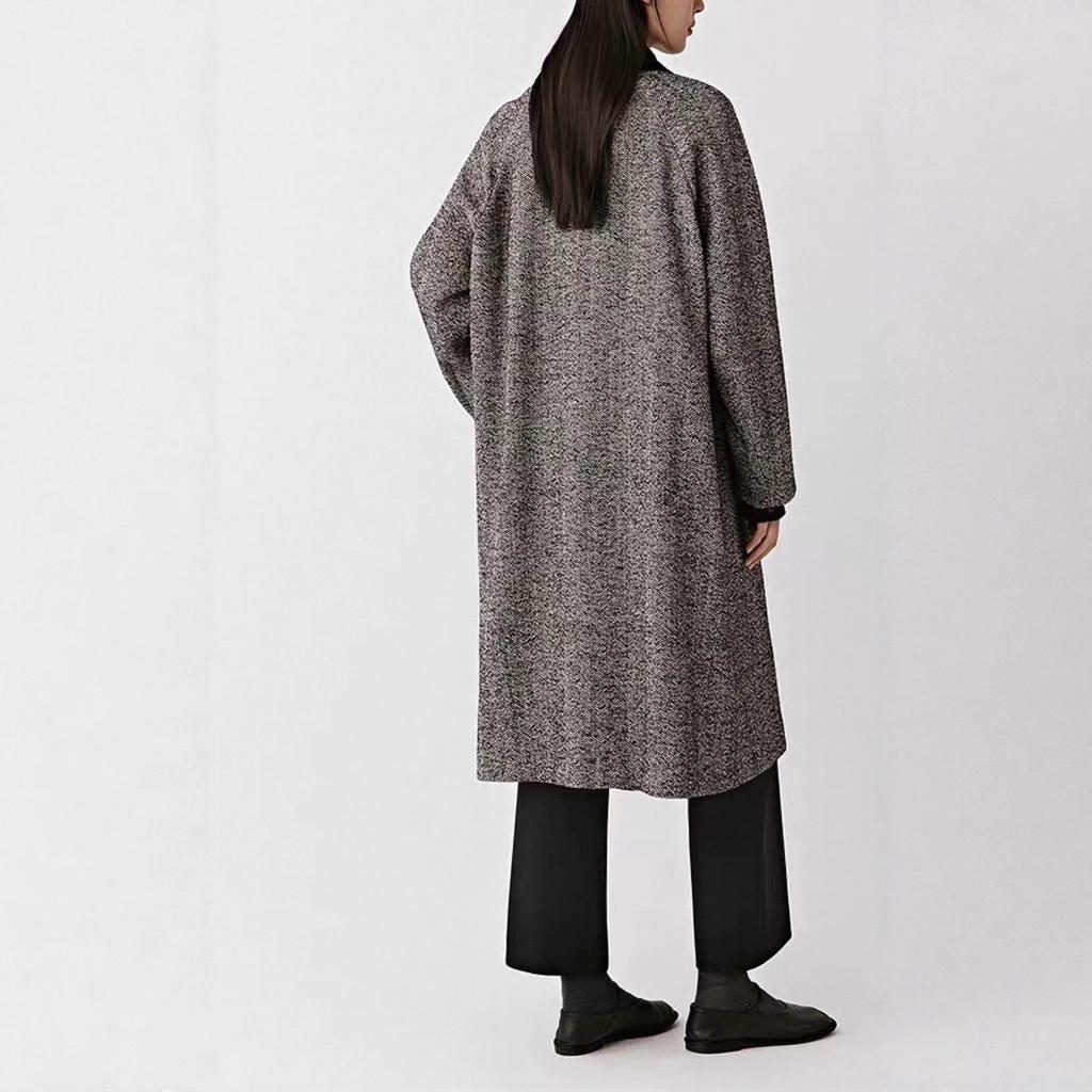 2025 Autumn Women's Wool Blend Tweed Mid-Length Lapel Coat