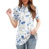 Damenmode Lässiges Revers Kurzarm-Print-Shirt Damen-Tops mit Knopfleiste