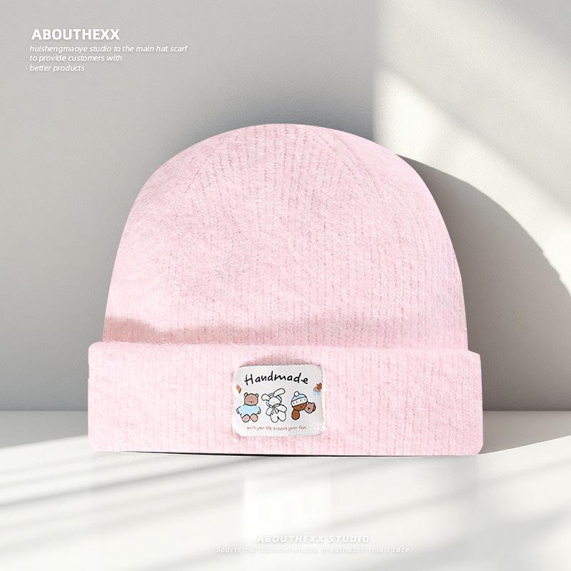 Korean Version of Big Head Circumference Showing The Face Small Loose Hat for Women Cute Cartoon Knitted Hat Winter Warm Ear Protection Wool Hat Men