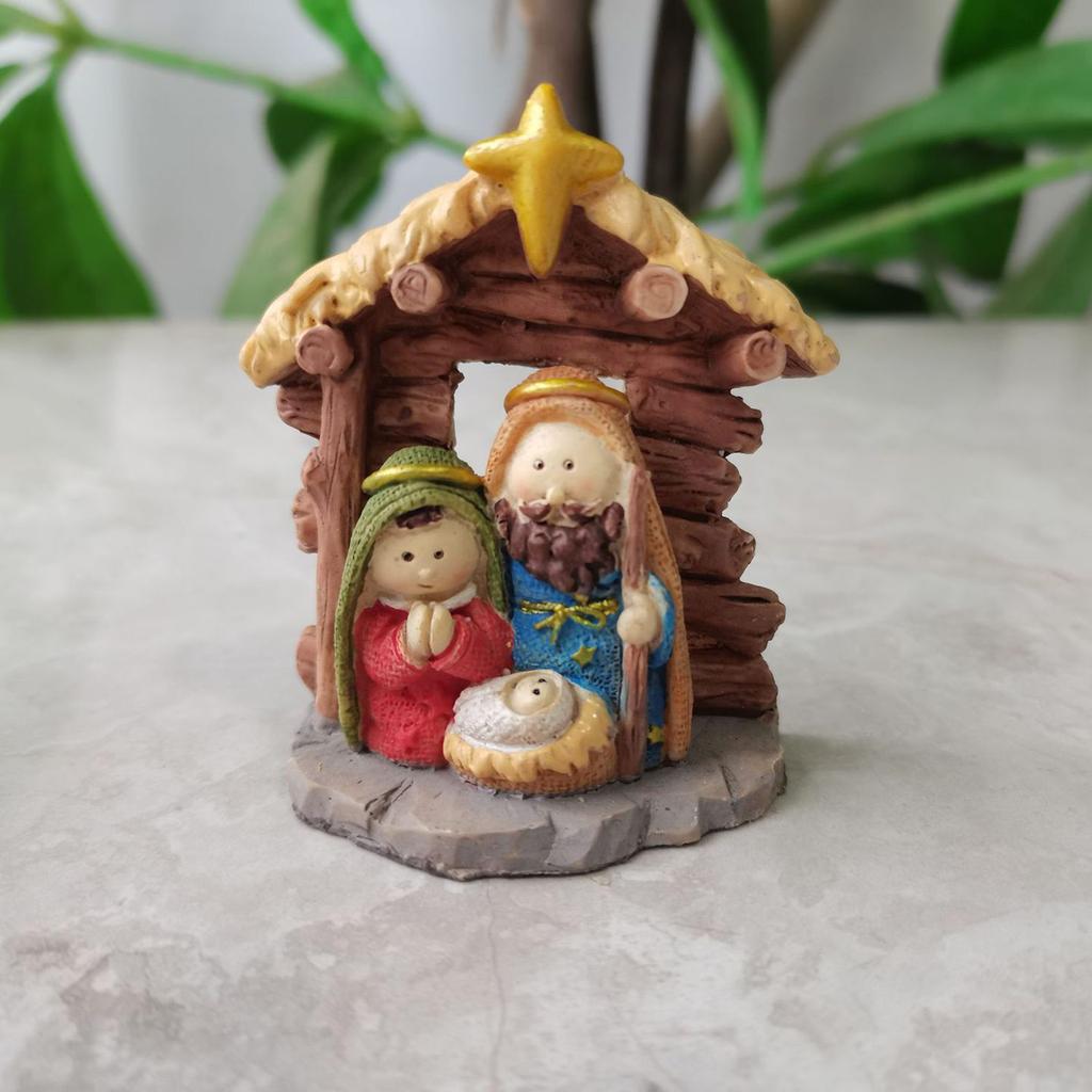 Nativity Statue Scene Set Holy Manger Christmas Crib Figurines Miniatures Ornament Church Gift Home Decorations