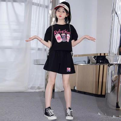 Summer Casual Teenager Girls Cloth Short Sleeve Short Skirt Set Print T-Shirt Top Cargo Pant Skirt Children Set
