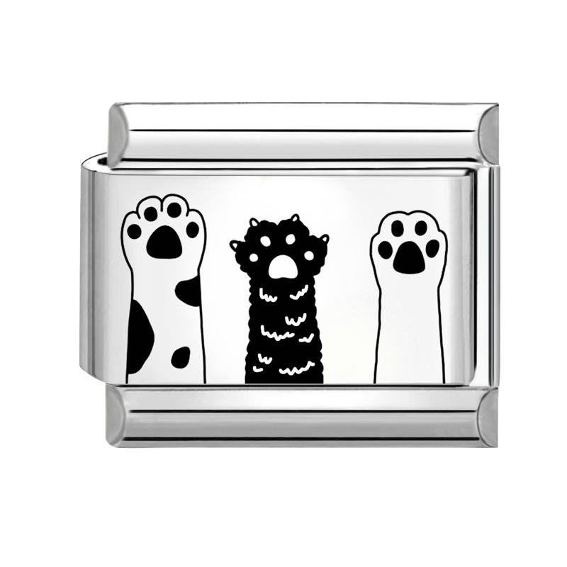Laser Engraving Black Cartoon Cute Cat Dog DIY Italian Charm Links Fit 9mm Stainless Steel Bracelet Women Jewelry Making Gifts