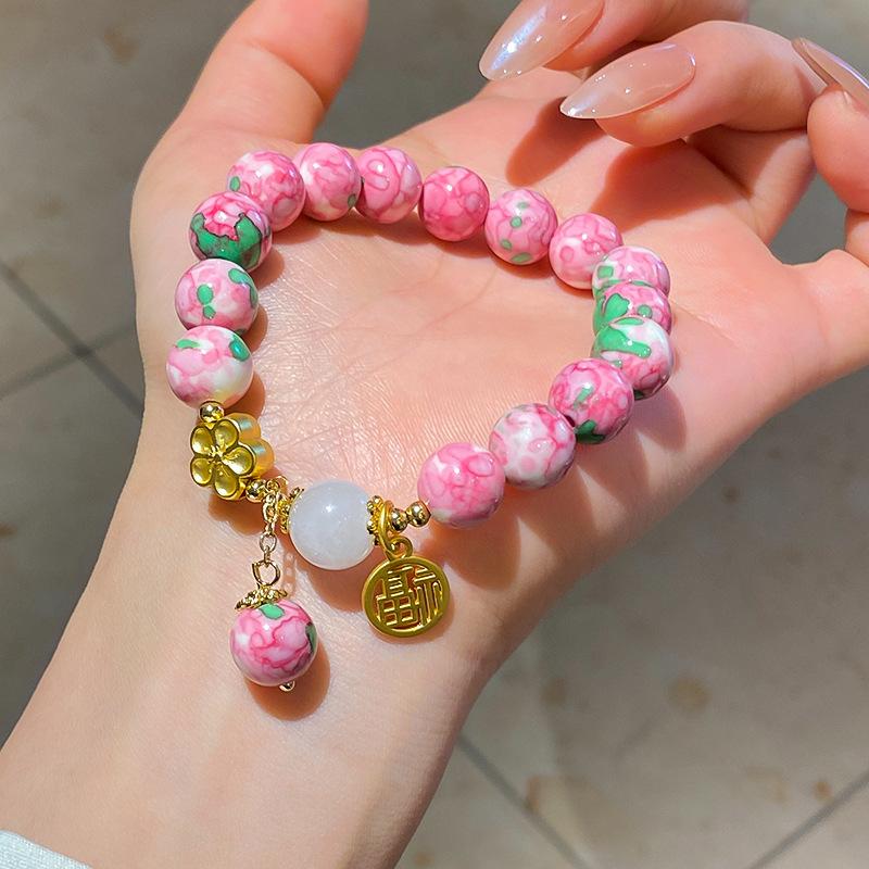 Bow Zircon Crystal Beaded Glass Bracelet New Chinese Retro Bracelet Fashion Versatile High Sense Jewelry Women