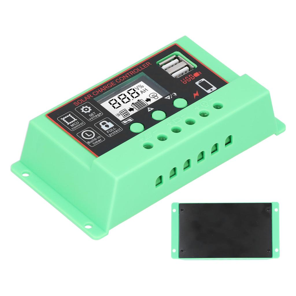 Solar Charge Controller 12V 24V Solar Controller LCD Display USB Interface Overload ProtectionGreen Shell Black Surface