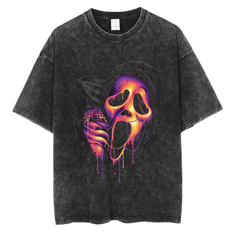 Men Fashion Washed T Shirt Streetwear Graphic Print Harajuku Hip Hop T-Shirt Summer Black Short Sleeve Cotton Loose Tops Tees