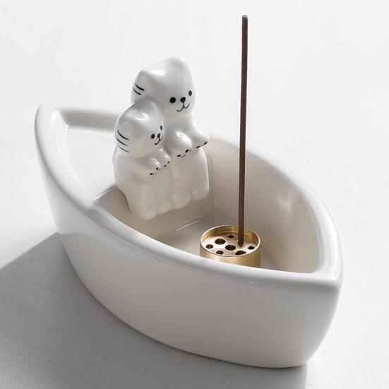 Cat Candle Holder Boat-Shaped Aromatherapy Cup Kittens Warming Paws Tea Light Holder for Home Bedroom Living Room Decor