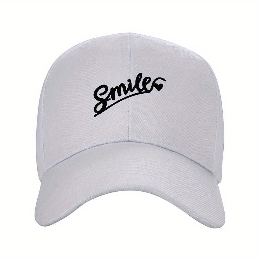 Smile Text Baseball Cap Unisex Adjustable Strap Solid Color Casual Outdoor Hat
