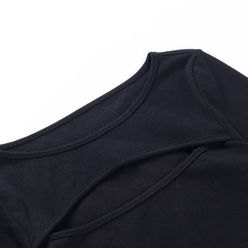 Autumn Fashion Women Sexy Hollow Out Slim Fit Long Sleeve Casual Round Neck Shirt Solid Black Tops T Shirt 5 Colors