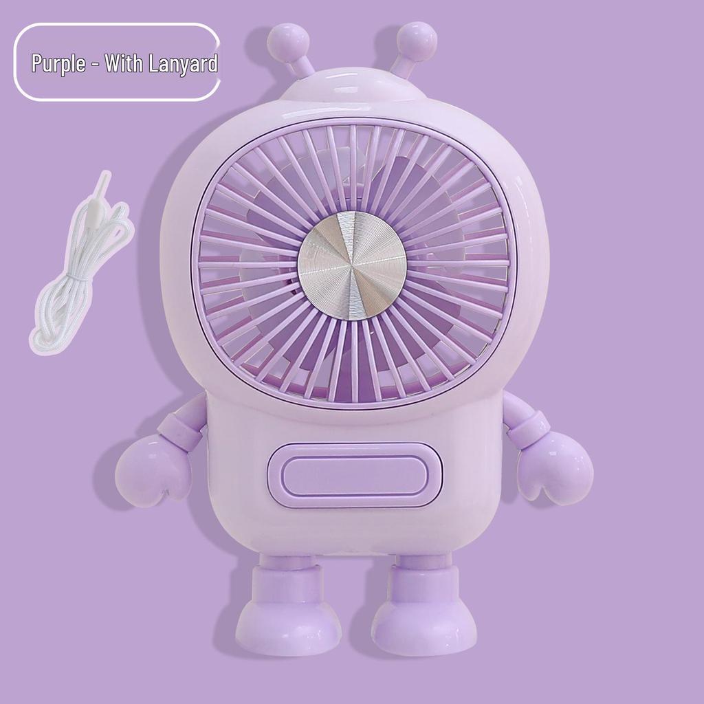 Portable Cartoon Mini Desk Fan with USB Charging and Lanyard