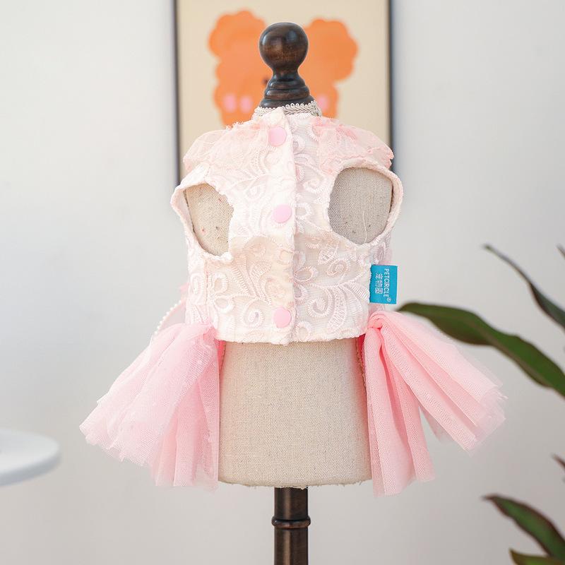PETCIRCLE Summer Puffy Gauze Skirt Pet Clothes, Peach Bubble Cat  Dog Wedding Dress for Small Dogs Pomeranian Teddy