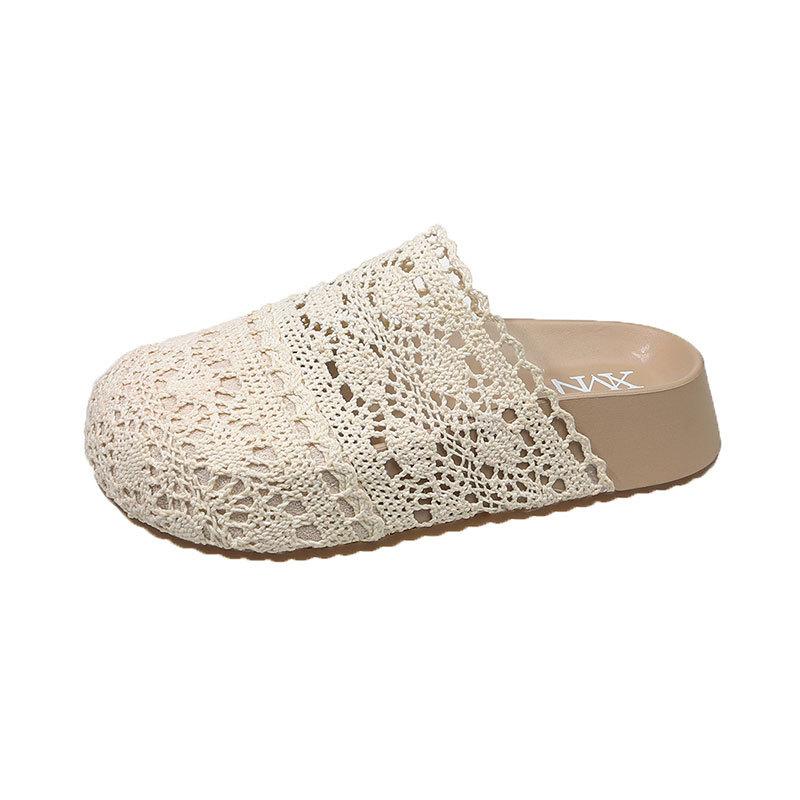 Lace Hollow Mesh Shoes with Skirt Comfortable Non-slip Slippers 2025 Summer New Thick-soled Bag Head Sandals Outside