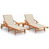 Sun Loungers Set of 2 with Table and Cushions Solid Acacia