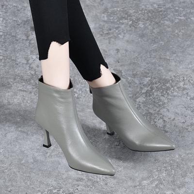 Pointed Stiletto Women's Boots Fashion Short Boots Autumn New Bare Boots First Layer Cowhide Rear Zipper Women's Leather Boots