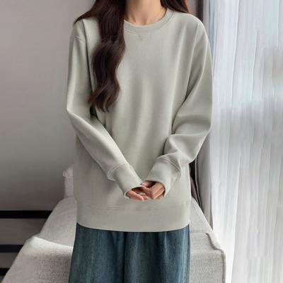 Sudadera con Forro Polar para Mujer Corte Holgado Cuello Redondo Pulóver Manga Larga Casual Ropa Cálida de Otoño