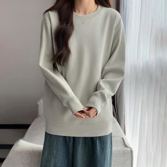 Women's Fleece Lined Sweatshirt Loose Fit Crewneck Pullover Top Long Sleeve Casual Fall Warm