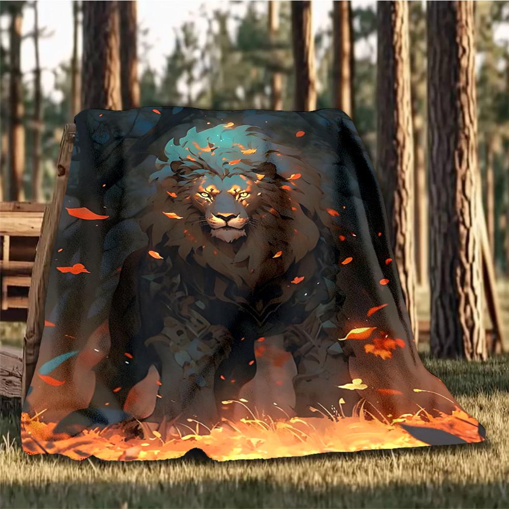 1pc Lion King Artwork Throw Blanket Polyester Fiber, Lightweight Flannel, Soft & Warm, All Season Use for Outdoor, Camping Digital Print