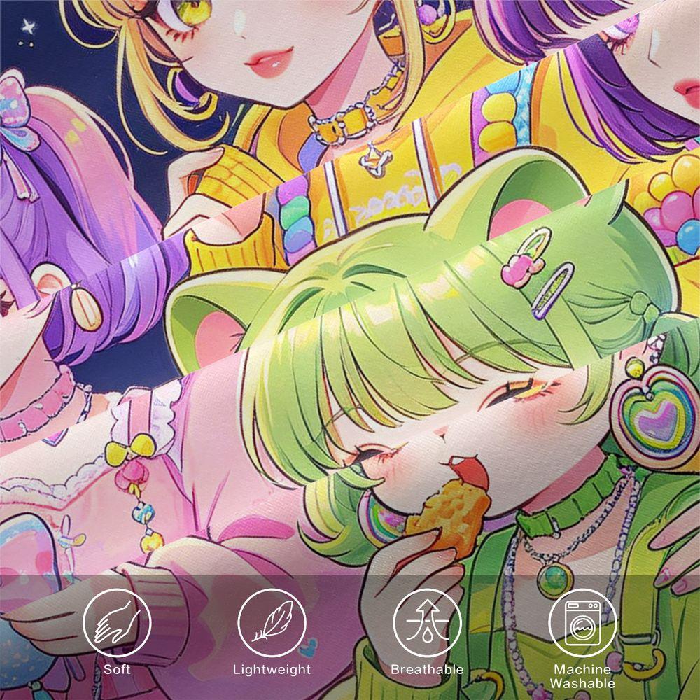 Anime Girls Party Duvet Cover Set Colorful Digital Print Bedding Set Rainbow Stars Cute Cartoon Bedroom Decor for Teen
