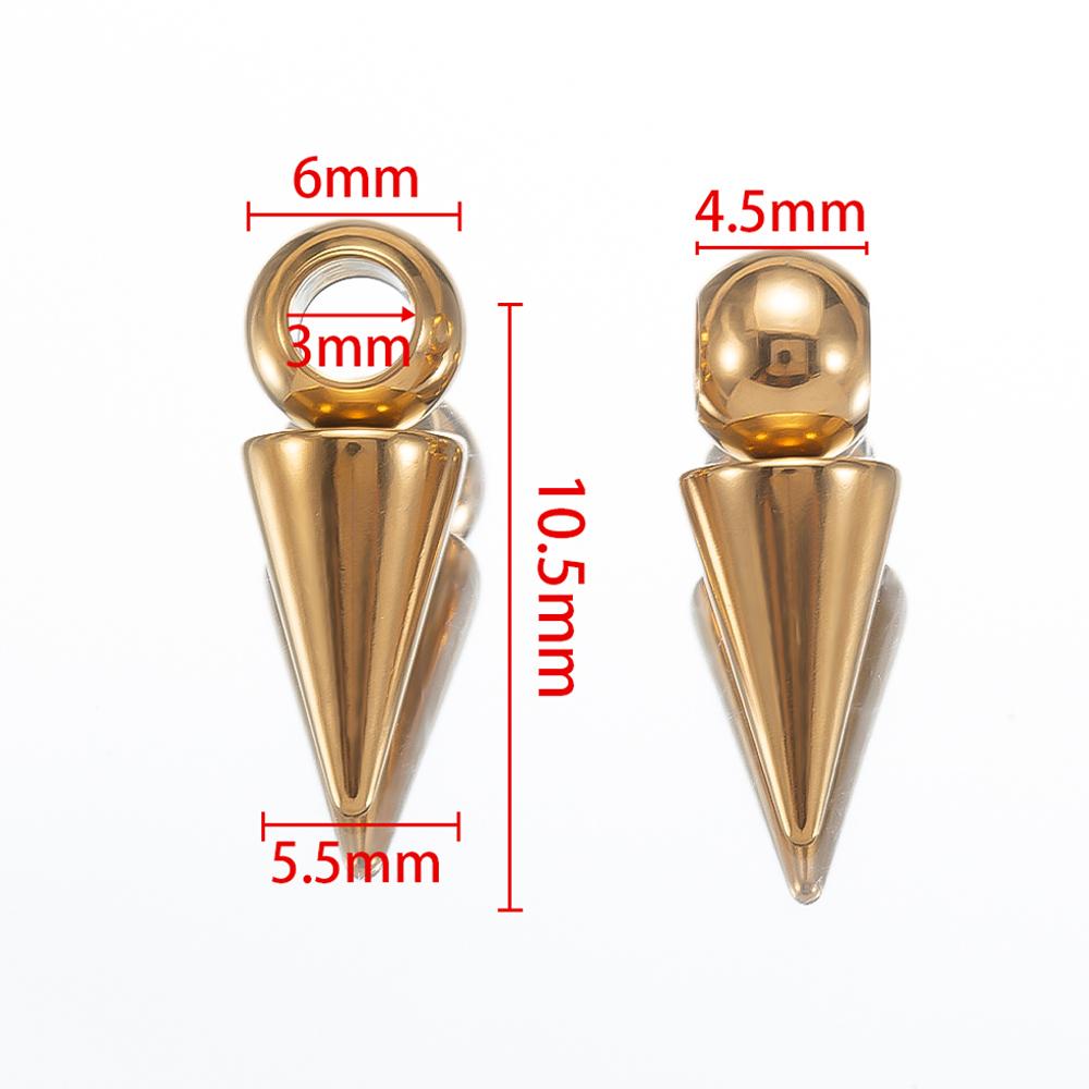 10PCS Stainless Steel Cone Bullet Choker Charms Spike Beads Pendants for Women Man Hoop Earring Necklace Jewelry Making Supplies