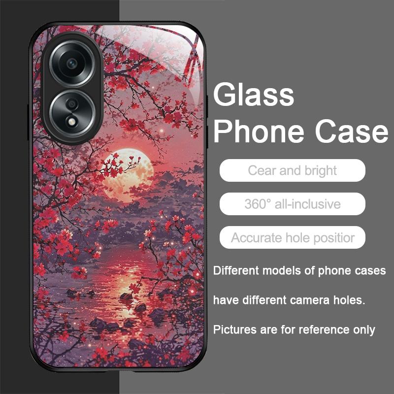 Moon Cherry Blossom Pattern Scenery Tempered Glass Phone Case for OPPO Realme 14 13 Pro Plus 12 11 10 Neo 3 X7 PRO C75 5G Covers