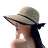 Chic Korean Style Breathable Straw Sun Hat with Bowknot - Women's Foldable Design