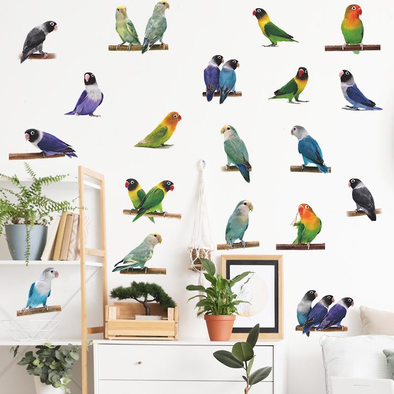 Cartoon Papegaaien Zwerm Muursticker Zelfklevend Verwijderbaar voor Kinderkamer Woonkamer Huisdecoratie