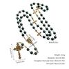 Green Pearl Beads Rosary Necklace with Medal & for Cross Crucifix Pendant Y Shape Necklace Jewelry Gifts for Women Men