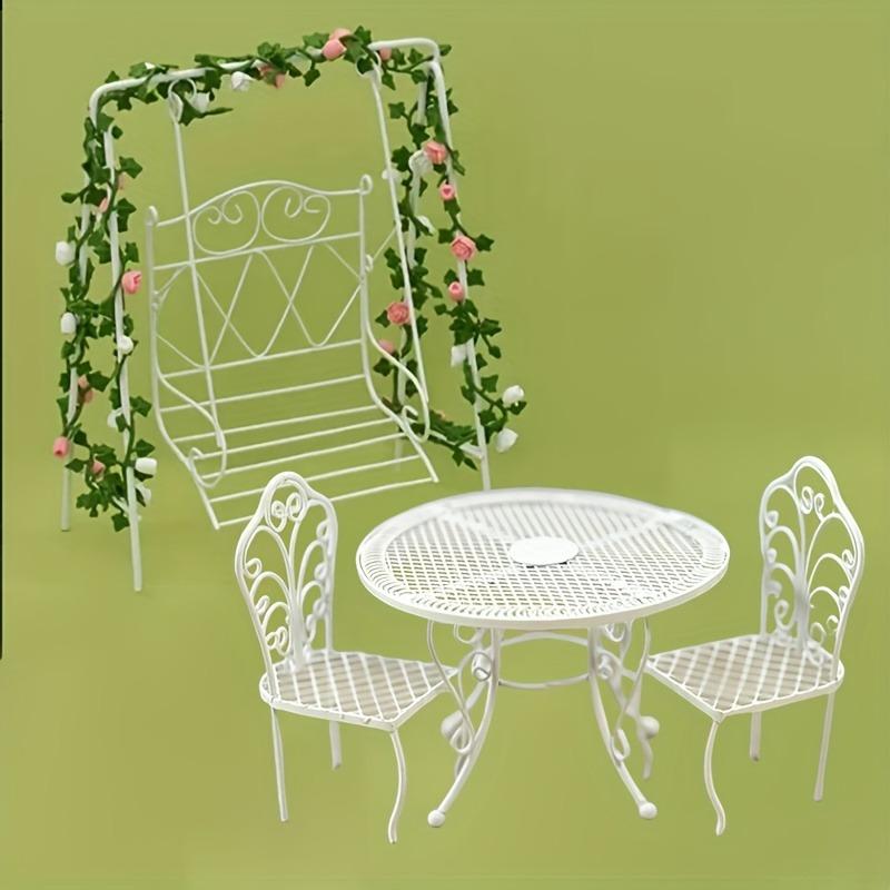 1/3 Sets Miniature Garden Furniture Set Metal Dollhouse Outdoor Table & Chairs Realistic Patio for Dollhouses Miniature Scenes