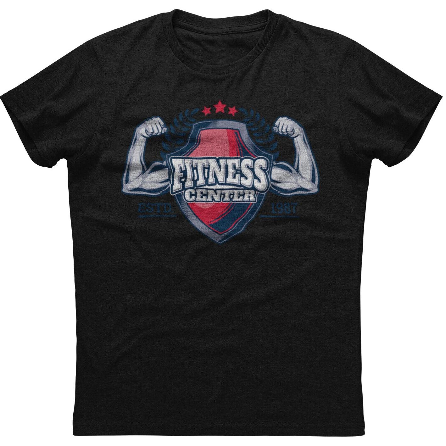 Fitness Center ESTD 1987 Mens Short Sleeve New Cotton Black Tshirt Mens 100 Cotton Casual Tshirts Loose Top Size S3XL S